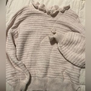 Madewell Knit Cream Sweater with Ruffle Collar and Ruffle Sleeves